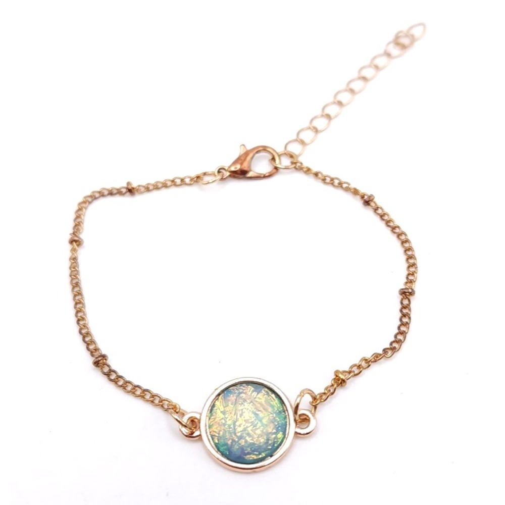 Gold Tone Faux Opal Bracelet Adjustable‎